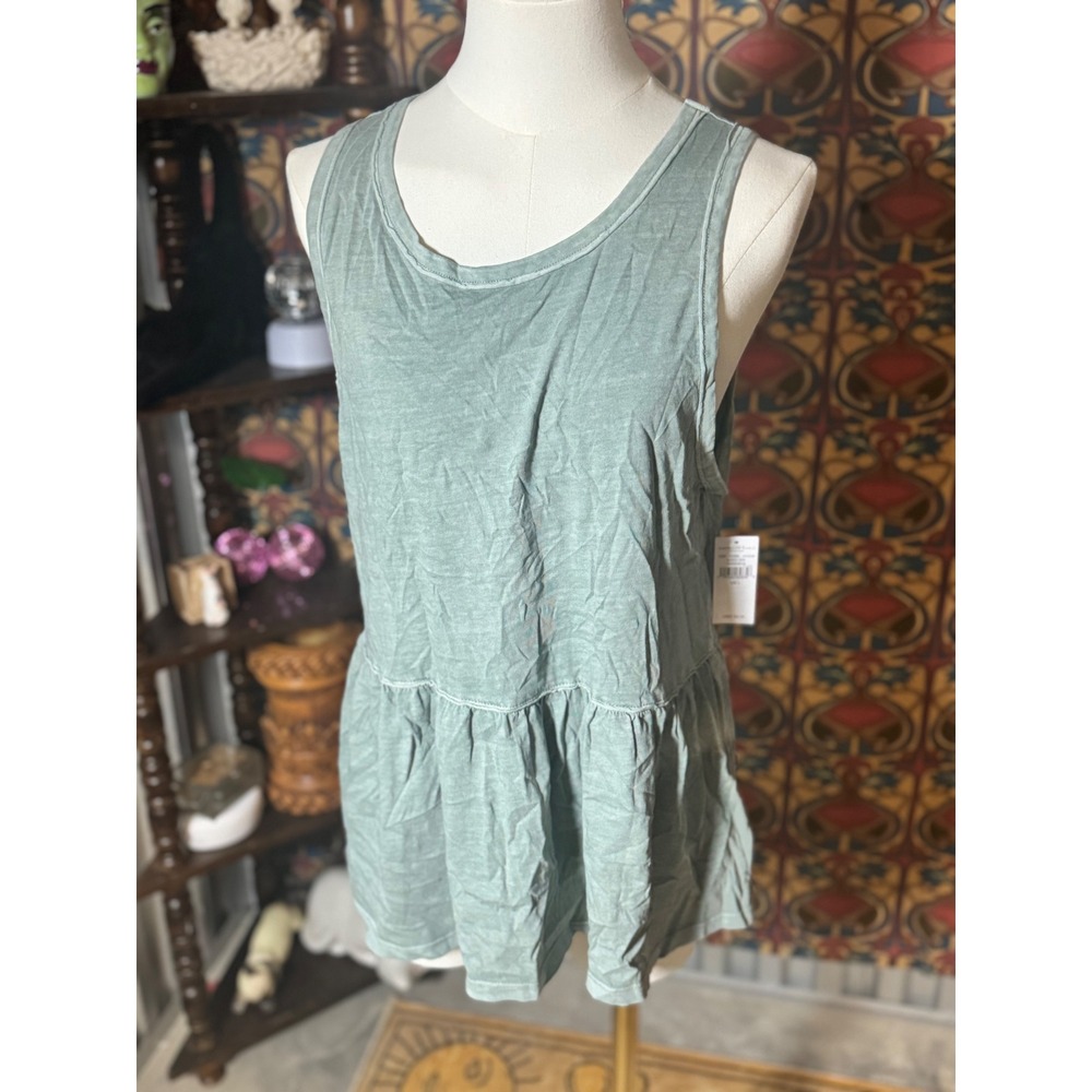 American Eagle Peplum Tank Top Sleeveless Green Casual Blouse Womens L